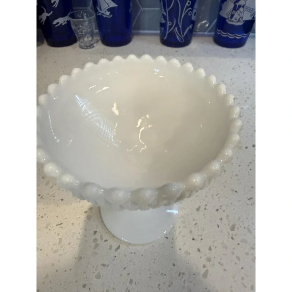Westmoreland English Hobnail Diamond Footed Compote Bowl  Mid Century